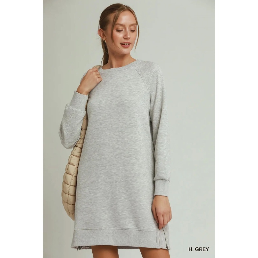 Umgee Side Crochet Zipper Detailed Dress - Grey - Small